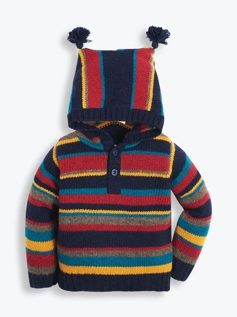 Jojo Maman Bebe JoJo Maman Bébé Navy Muted Striped Hooded Jumper 4 Jojo Maman Bebe JoJo Maman Bébé Navy Muted Striped Hooded Jumper - Image 2