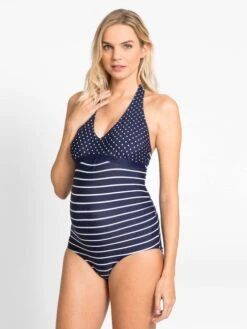 Jojo Maman Bebe JoJo Maman Bébé Navy White Stripe Navy & White Stripe Maternity Halterneck Swimsuit -Jojo Maman Bebe 85W018s2