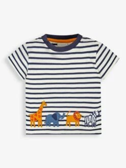 Jojo Maman Bebe JoJo Maman Bébé Ecru Navy Stripe Safari Appliqué T-Shirt