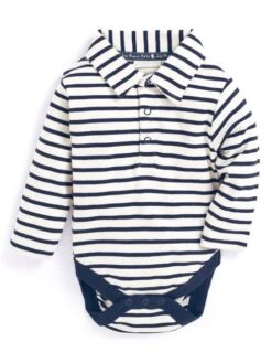Jojo Maman Bebe JoJo Maman Bébé Ecru Navy Stripe Breton Polo Shirt Body