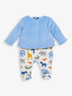 Jojo Maman Bebe JoJo Maman Bébé Safari 2-Piece Blue Sleepsuit & Velour Jacket Set