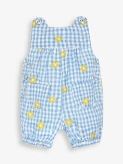 Jojo Maman Bebe JoJo Maman Bébé Blue Daisy Embroidered Gingham Dungarees