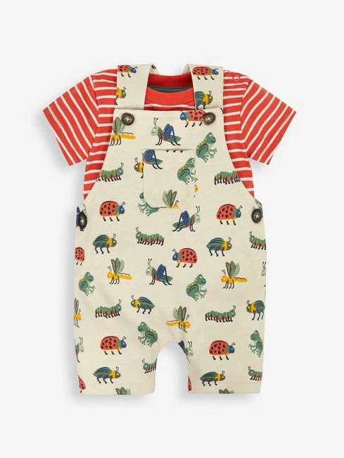Jojo Maman Bebe JoJo Maman Bébé Stone 2-Piece Bug Print Short Dungarees & Top Set 5 Jojo Maman Bebe JoJo Maman Bébé Stone 2-Piece Bug Print Short Dungarees & Top Set - Image 3
