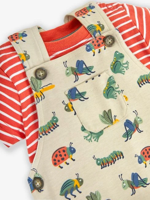 Jojo Maman Bebe JoJo Maman Bébé Stone 2-Piece Bug Print Short Dungarees & Top Set 7 Jojo Maman Bebe JoJo Maman Bébé Stone 2-Piece Bug Print Short Dungarees & Top Set - Image 5