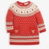 Jojo Maman Bebe JoJo Maman Bébé Red Reindeer Fair Isle Knitted Dress -Jojo Maman Bebe 8979G4s
