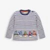 Jojo Maman Bebe JoJo Maman Bébé Ecru Navy Stripe Ecru/Navy Stripe Penguin Appliqué Top -Jojo Maman Bebe 89B960s