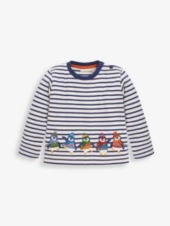 Jojo Maman Bebe JoJo Maman Bébé Ecru Navy Stripe Ecru/Navy Stripe Penguin Appliqué Top