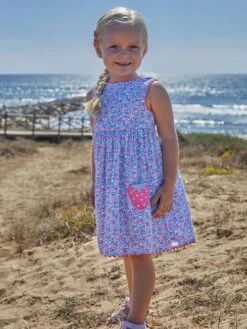 Jojo Maman Bebe JoJo Maman Bébé Blue Strawberry Bloom Print & Strawberry Pockets Summer Dress