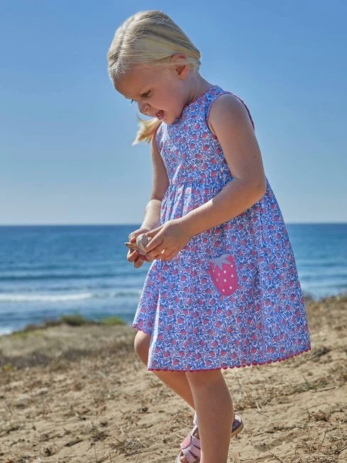 Jojo Maman Bebe JoJo Maman Bébé Blue Strawberry Bloom Print & Strawberry Pockets Summer Dress 4 Jojo Maman Bebe JoJo Maman Bébé Blue Strawberry Bloom Print & Strawberry Pockets Summer Dress - Image 2