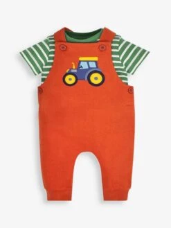 Jojo Maman Bebe JoJo Maman Bébé Rust 2-Piece Tractor Appliqué Dungarees & Top Set