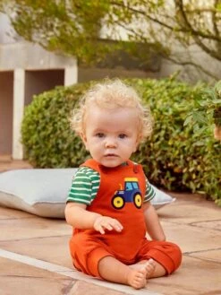 Jojo Maman Bebe JoJo Maman Bébé Rust 2-Piece Tractor Appliqué Dungarees & Top Set -Jojo Maman Bebe 940277s5