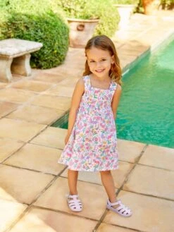 Jojo Maman Bebe JoJo Maman Bébé White Bird Floral Print Smocked Summer Dress -Jojo Maman Bebe 942778s2