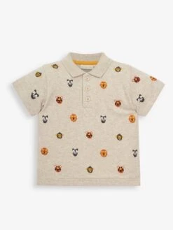 Jojo Maman Bebe JoJo Maman Bébé Natural Boys' Safari Heads Embroidered Polo Shirt