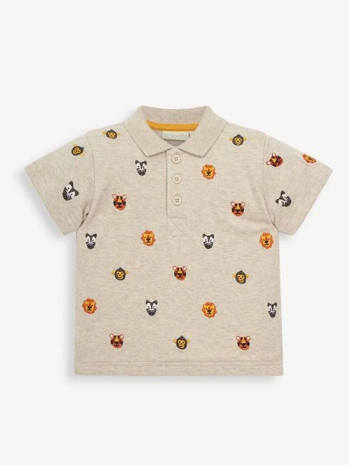 Jojo Maman Bebe JoJo Maman Bébé Natural Boys' Safari Heads Embroidered Polo Shirt 3 Jojo Maman Bebe JoJo Maman Bébé Natural Boys' Safari Heads Embroidered Polo Shirt