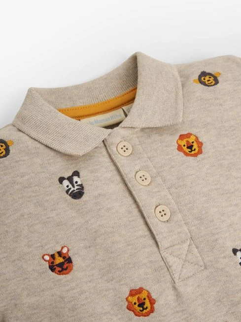 Jojo Maman Bebe JoJo Maman Bébé Natural Boys' Safari Heads Embroidered Polo Shirt 4 Jojo Maman Bebe JoJo Maman Bébé Natural Boys' Safari Heads Embroidered Polo Shirt - Image 2