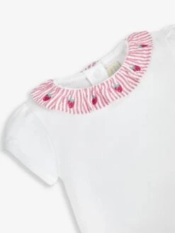 Jojo Maman Bebe JoJo Maman Bébé White Strawberry Embroidered Frill Collar Bodysuit -Jojo Maman Bebe 949951s2