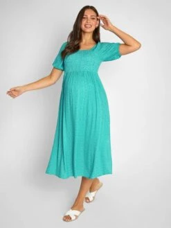 Jojo Maman Bebe JoJo Maman Bébé Green Spot Shirred Maternity Midi Dress -Jojo Maman Bebe 954261s4