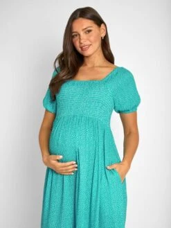 Jojo Maman Bebe JoJo Maman Bébé Green Spot Shirred Maternity Midi Dress -Jojo Maman Bebe 954261s9