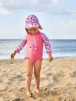 Jojo Maman Bebe JoJo Maman Bébé Strawberry Flamingo UPF 50 Long Sleeve Swimsuit