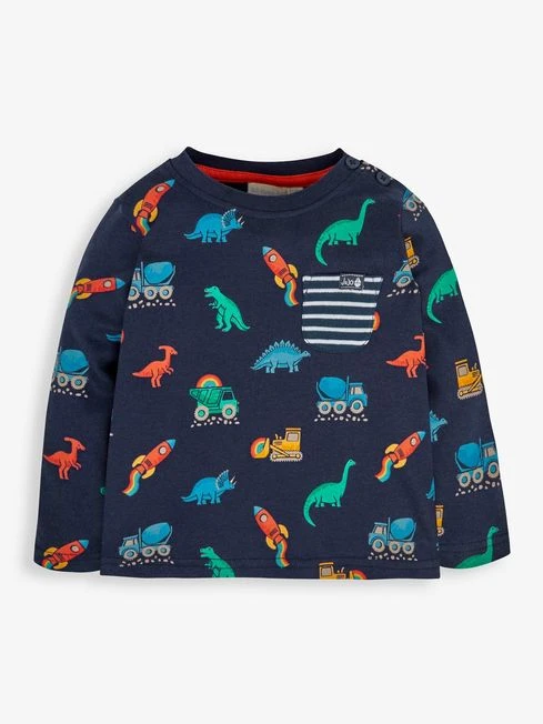 Jojo Maman Bebe JoJo Maman Bébé Navy Dino Construction Print Pocket Top 3 Jojo Maman Bebe JoJo Maman Bébé Navy Dino Construction Print Pocket Top