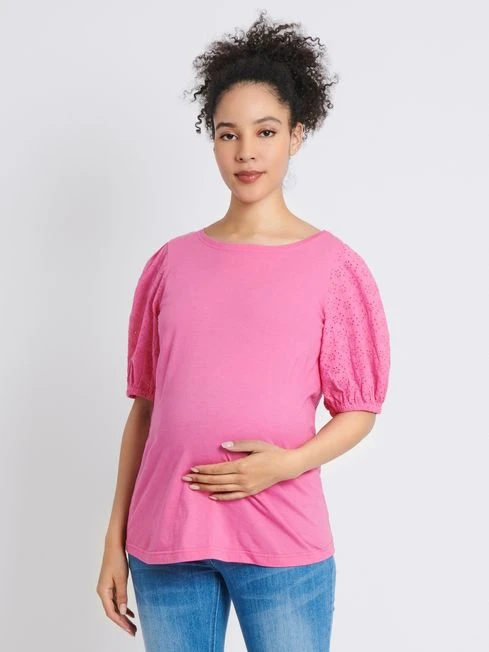 Jojo Maman Bebe JoJo Maman Bébé Pink Broderie Sleeve Maternity T-Shirt 3 Jojo Maman Bebe JoJo Maman Bébé Pink Broderie Sleeve Maternity T-Shirt