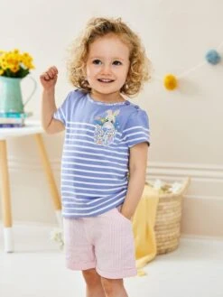 Jojo Maman Bebe JoJo Maman Bébé Pink Girls' Pretty Seersucker Stripe Shorts