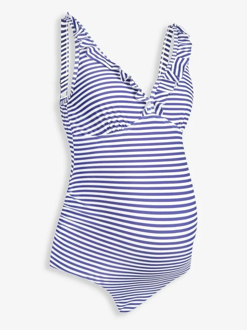 Jojo Maman Bebe JoJo Maman Bébé White Blue & Stripe Frill Maternity Swimsuit 5 Jojo Maman Bebe JoJo Maman Bébé White Blue & Stripe Frill Maternity Swimsuit - Image 3