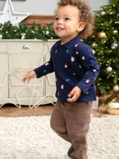 Jojo Maman Bebe JoJo Maman Bébé Navy Christmas Embroidered Polo Shirt
