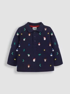 Jojo Maman Bebe JoJo Maman Bébé Navy Christmas Embroidered Polo Shirt -Jojo Maman Bebe C04227s3