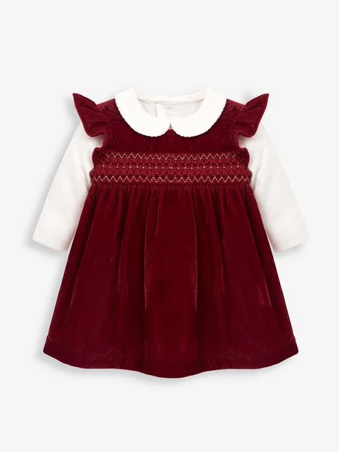 Jojo Maman Bebe JoJo Maman Bébé Red 2-Piece Velvet Smocked Baby Dress & Body Set 3 Jojo Maman Bebe JoJo Maman Bébé Red 2-Piece Velvet Smocked Baby Dress & Body Set