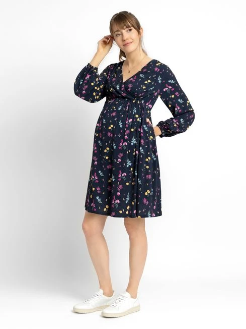 Jojo Maman Bebe JoJo Maman Bébé Navy Floral Wrap Maternity Dress 4 Jojo Maman Bebe JoJo Maman Bébé Navy Floral Wrap Maternity Dress - Image 2