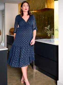 Jojo Maman Bebe JoJo Maman Bébé Navy Foil Print Wrap Maternity Midi Dress