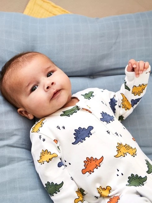 Jojo Maman Bebe JoJo Maman Bébé White Dinosaur Print Zip Sleepsuit 7 Jojo Maman Bebe JoJo Maman Bébé White Dinosaur Print Zip Sleepsuit - Image 5