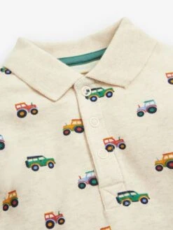 Jojo Maman Bebe JoJo Maman Bébé Natural Oatmeal Tractor Print Polo Shirt Body -Jojo Maman Bebe C28165s4