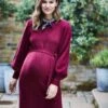Jojo Maman Bebe JoJo Maman Bébé Wine Blouson Sleeve Knitted Maternity Dress