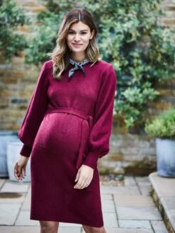 Jojo Maman Bebe JoJo Maman Bébé Wine Blouson Sleeve Knitted Maternity Dress