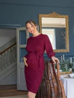 Jojo Maman Bebe JoJo Maman Bébé Wine Blouson Sleeve Knitted Maternity Dress -Jojo Maman Bebe C28457s3