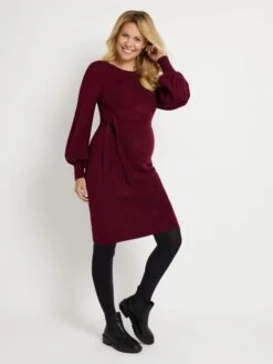 Jojo Maman Bebe JoJo Maman Bébé Wine Blouson Sleeve Knitted Maternity Dress -Jojo Maman Bebe C28457s4