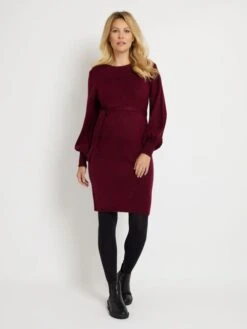 Jojo Maman Bebe JoJo Maman Bébé Wine Blouson Sleeve Knitted Maternity Dress -Jojo Maman Bebe C28457s5