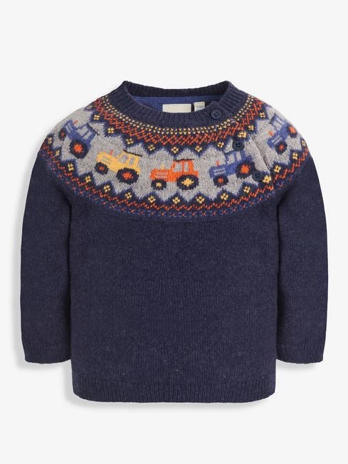 Jojo Maman Bebe JoJo Maman Bébé Navy Tractor Fair Isle Jumper 4 Jojo Maman Bebe JoJo Maman Bébé Navy Tractor Fair Isle Jumper - Image 2
