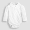 Jojo Maman Bebe JoJo Maman Bébé White Plain Long Sleeve Peter Pan Bodies -Jojo Maman Bebe C32429s