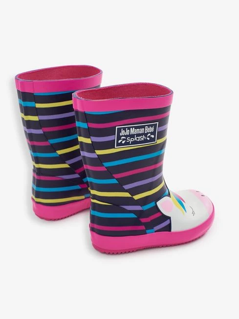 Jojo Maman Bebe JoJo Maman Bébé Fuchsia Multi Stripe Unicorn Wellies 3 Jojo Maman Bebe JoJo Maman Bébé Fuchsia Multi Stripe Unicorn Wellies