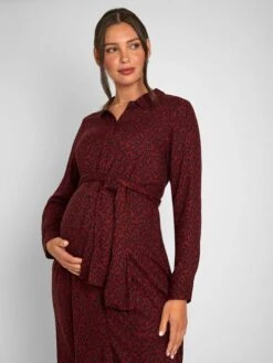 Jojo Maman Bebe JoJo Maman Bébé Wine Animal Print Shirt Maternity Dress With Tie -Jojo Maman Bebe C33600s5