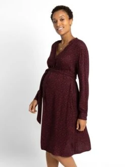 Jojo Maman Bebe JoJo Maman Bébé Wine Animal Print Shirt Maternity Dress With Tie -Jojo Maman Bebe C33600s8