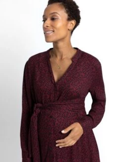 Jojo Maman Bebe JoJo Maman Bébé Wine Animal Print Shirt Maternity Dress With Tie -Jojo Maman Bebe C33600s9