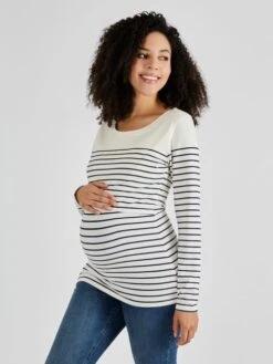 Jojo Maman Bebe JoJo Maman Bébé Ecru Navy Stripe Stripe Maternity & Nursing Top