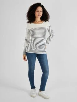 Jojo Maman Bebe JoJo Maman Bébé Ecru Navy Stripe Stripe Maternity & Nursing Top -Jojo Maman Bebe C39531s3