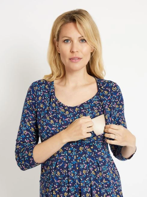 Jojo Maman Bebe JoJo Maman Bébé Navy Pretty Floral Maternity & Nursing Pleat Tunic Dress 4 Jojo Maman Bebe JoJo Maman Bébé Navy Pretty Floral Maternity & Nursing Pleat Tunic Dress - Image 2