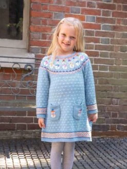 Jojo Maman Bebe JoJo Maman Bébé Blue Snowman Fair Isle Knitted Dress