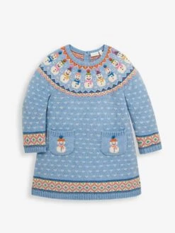 Jojo Maman Bebe JoJo Maman Bébé Blue Snowman Fair Isle Knitted Dress -Jojo Maman Bebe C45764s3